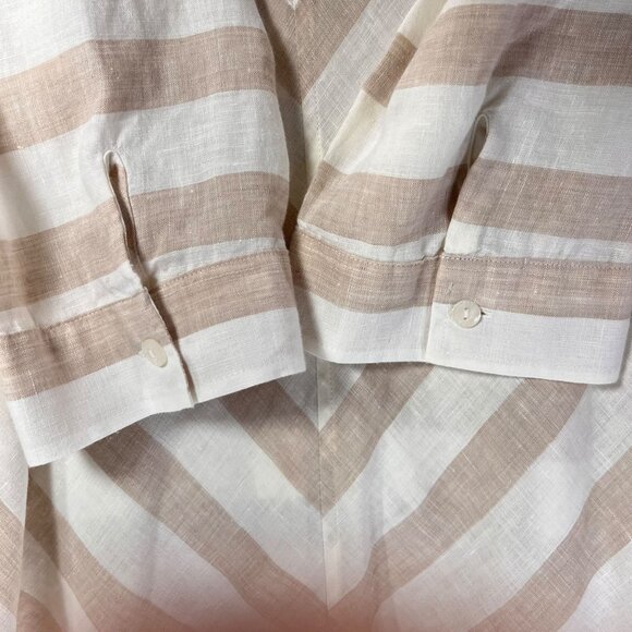 NWT Chicos Effortless Linen Stripe Button Down Shirt Sz 3 XL 16 Tan Collar - Picture 3 of 11